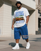 Big Man's Daily Leisure Belief Series Design Short Sleeve T-Shirt Shorts Suit